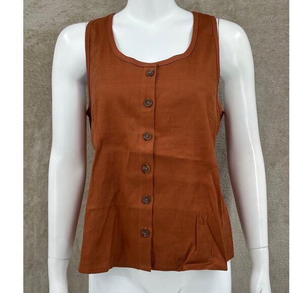 Cabi Top‎ Womens Medium Brown Sienna Cruise Sleeveless Linen Button Up Layers - Picture 1 of 10